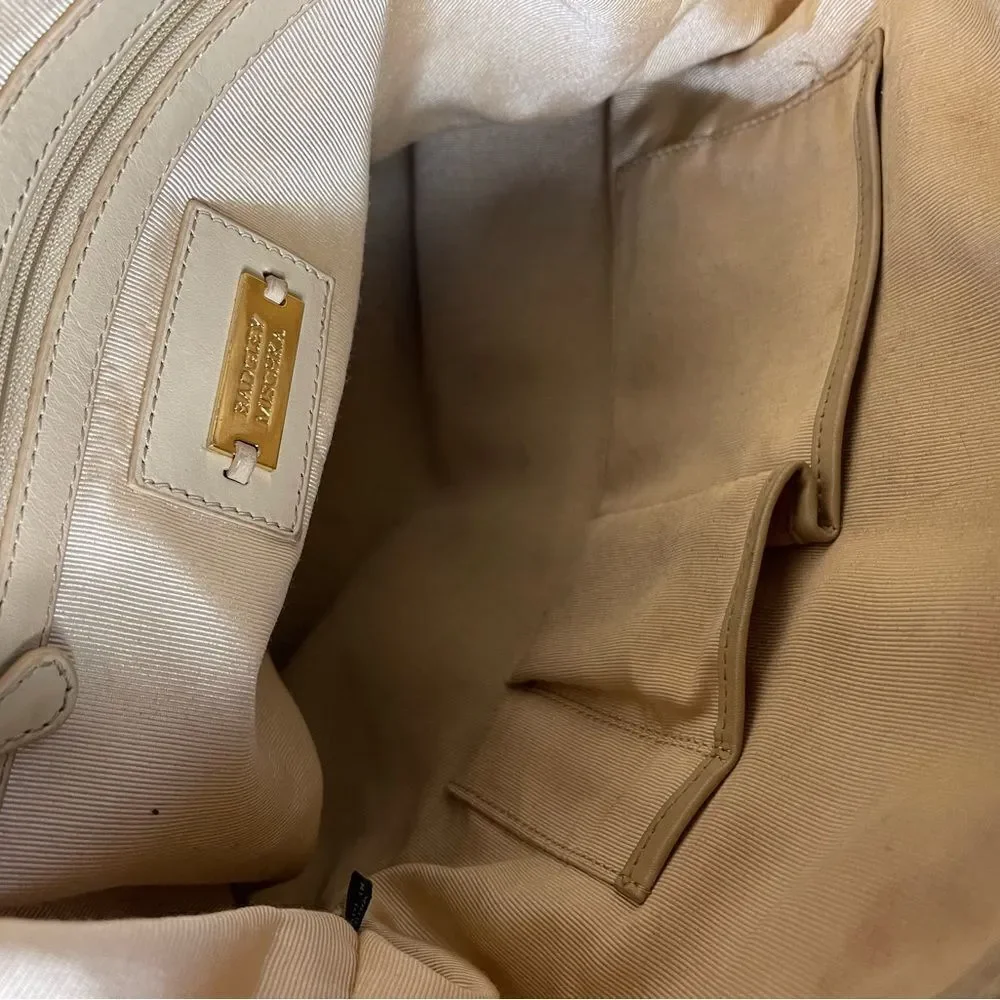 Badgley Mischka leather Beige extra large Satchel gold tone& brown stitch accent